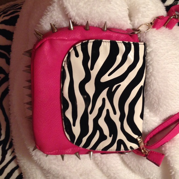 Pink/zebra print spiked bag