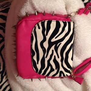 Pink/zebra print spiked bag