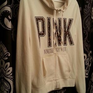 Cheetah Victoria Secrets Off White Zip Up Hoodie