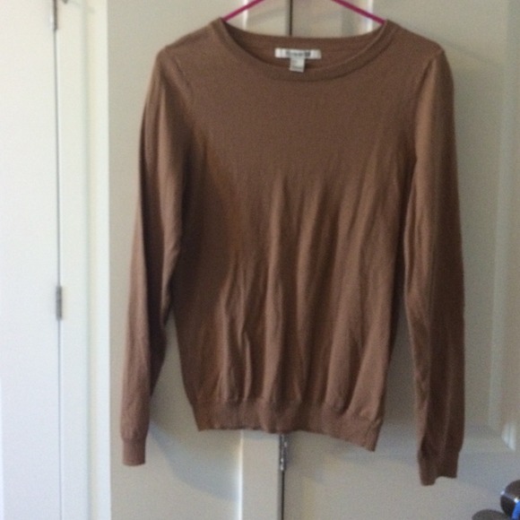 tan sweater with dark brown elbow patches