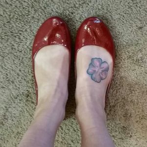 Red patent leather flats
