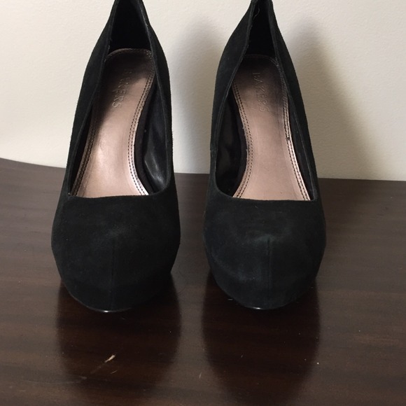 Black suede platform heels