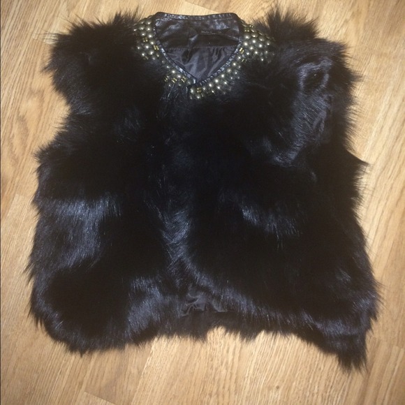 Black Rabbit Fur Studded Collar Vest