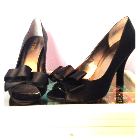 Black Satin Cocktail Party Peep Toe Heels