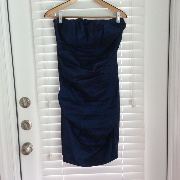 Metallic blue strapless dress