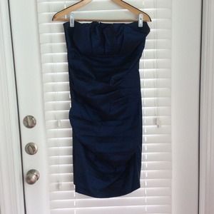 Metallic blue strapless dress