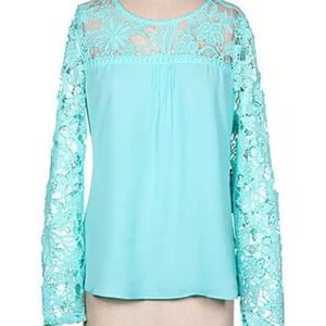 Mint Floral Embroidered Sleeve Top