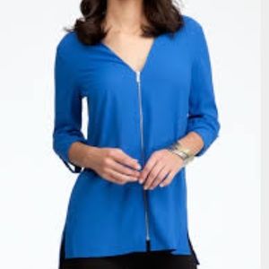 BEBE blue zip front shirt
