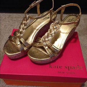 Never been worn! Kate Spade "Becca" gold wedge.