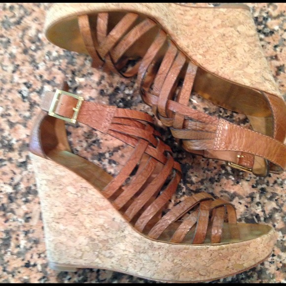 Tory Burch Shoes - Tory Burch Tan Leather Cork Sandal 9.5 great cond.