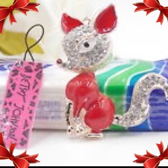Betsey Johnson red squirrels crystal pendant