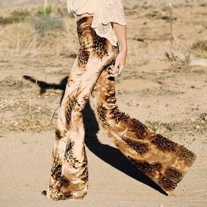 Velvet animal print bell bottoms