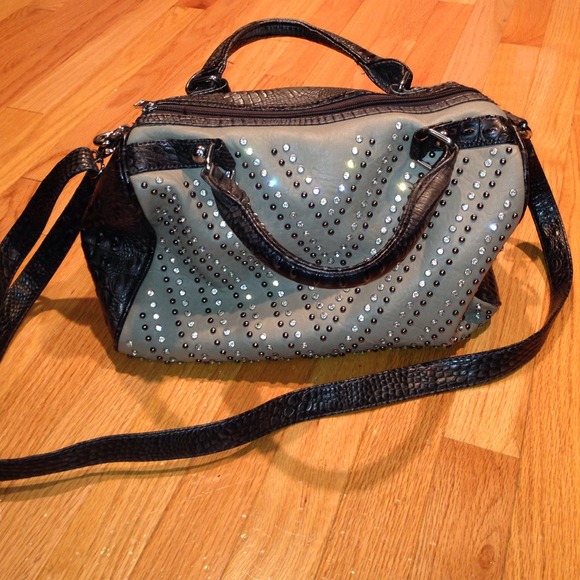 Gray with diamond and stud detail handbag
