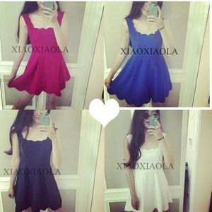 loyal blue and red wave skater scallop dress