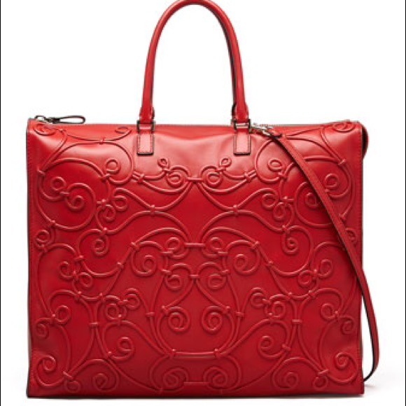 Valentino Handbags - Valentino Intricate Soutache Red Leather Tote Bag