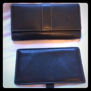 Coach, black leather wallet and check book