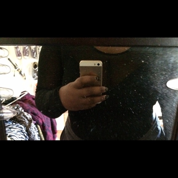 Black sheer sleeve crop top