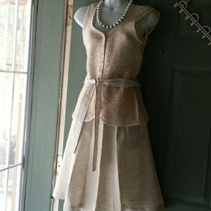Linen top w/coordinated linen A-line skirt, wheat