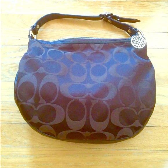 Coach chocOlate brown fabric w/ leather side&strap