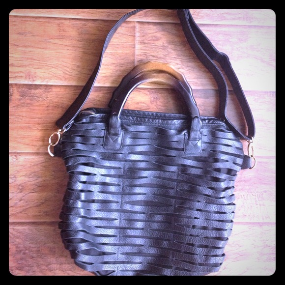 ROMYGOLD Biker Slash Tote with Wood Handles
