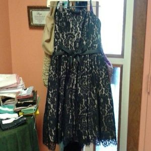 Black and Tan lace strapless dress. Robert