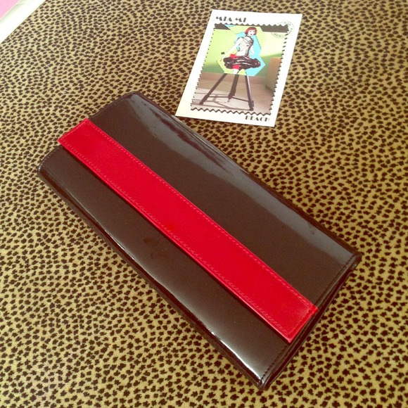 Patent leather black & red clutch