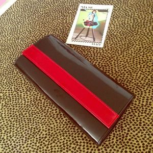 Patent leather black & red clutch