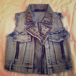 Studded denim vest