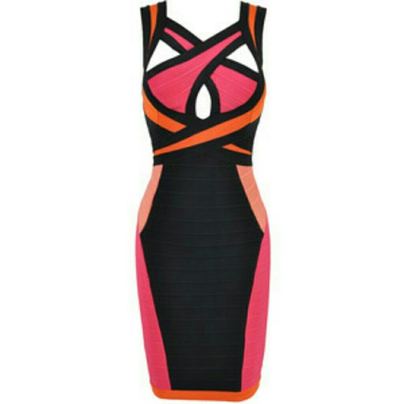 SOLD!!! Multi-Coloured Cut out Bandage Dress. - Picture 1 of 3