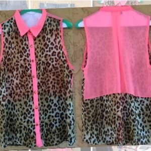 Pink leopard print tank blouse ^•^ TO DIE FOR