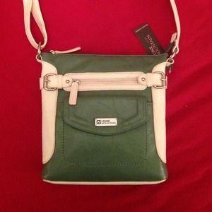 Turquoise white real leather cross body bag nwt