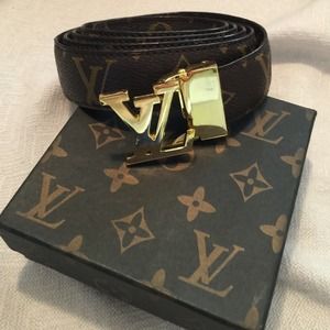 (Reserved) Vinyl LV Brown and Gold belt