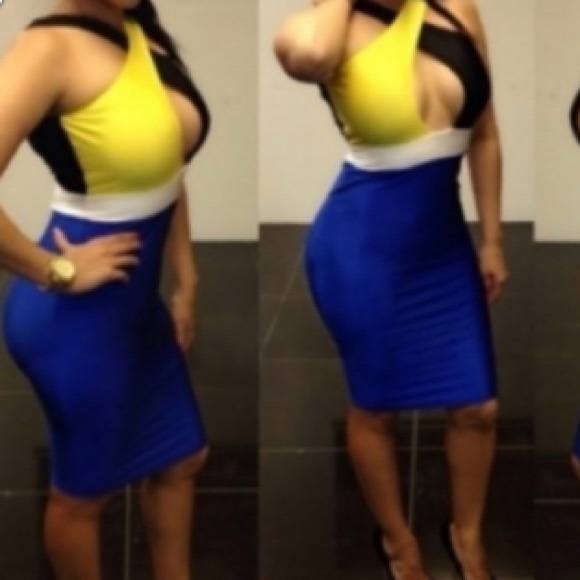 Dresses & Skirts - Black, yellow and white Criss-cross Midi Dress
