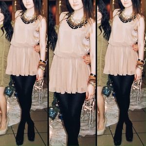 Nude Layered Dress with Subtle Embellishments