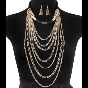 Oversized Multilayered Necklace & Earring Set