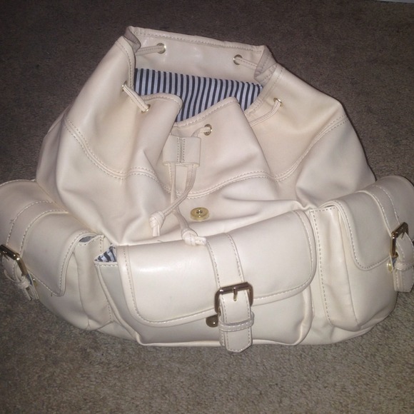 Creme' White Leather Backpack