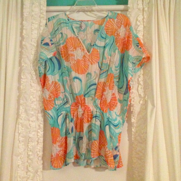 Brightly patterned beach coverup