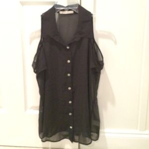 FRANCESCAS SHEER BUTTON UP SLEEVELESS W ARM CUFFS