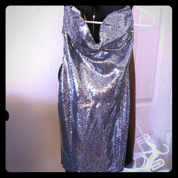 Small silver sequin strapless dress