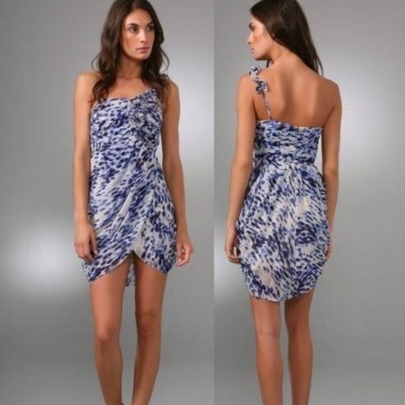 REDUCED 1/16 -BCBG ONE SHOULDER SILK CHIFFON DRESS