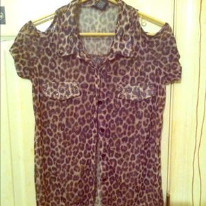 Cheetah print button down short sleeve