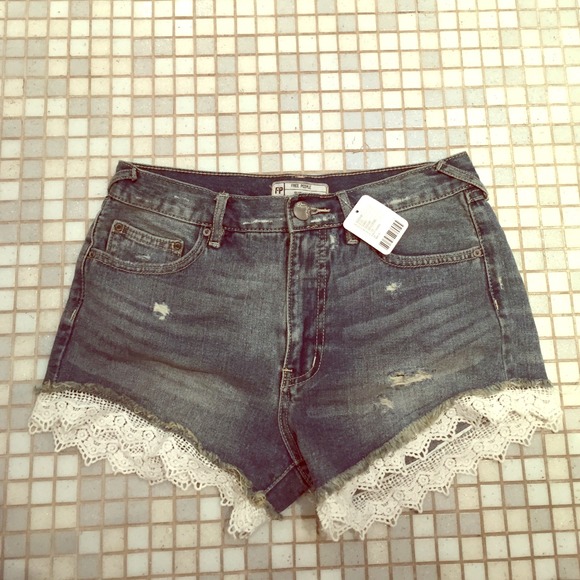 Free People Denim Shorts with lace bottom