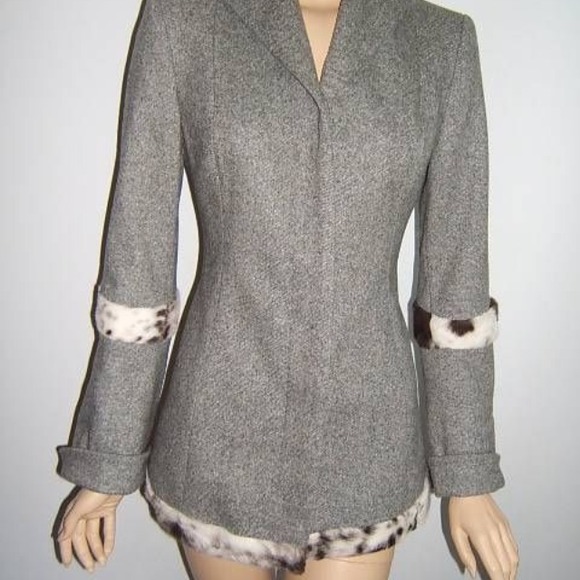Just Cavalli 6 sexy gray fur wool jacket blazer - Picture 1 of 4