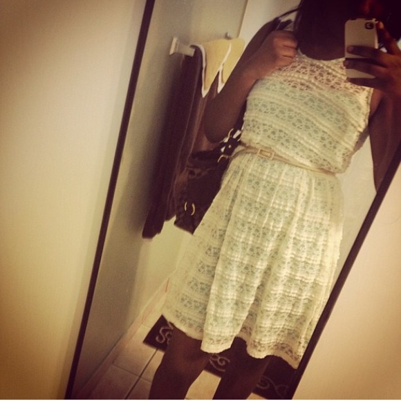 Vanity Creme & Blue Lace Dress