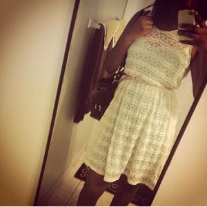 Vanity Creme & Blue Lace Dress