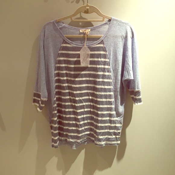 Light blue 3/4 tshirt with striped front - Picture 1 of 3