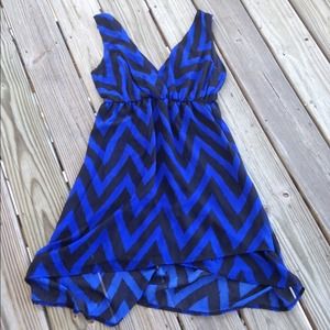 Blue and Black Chevron Sleeveless Hi-Low Dress