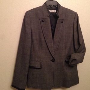 TAHARI Arthur Levine Blazer Wool  PU Trimming 10
