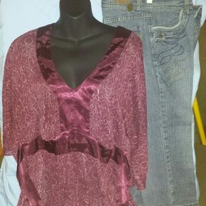 Roca a Wear Capri and Apostrophe Burgundy Blouse