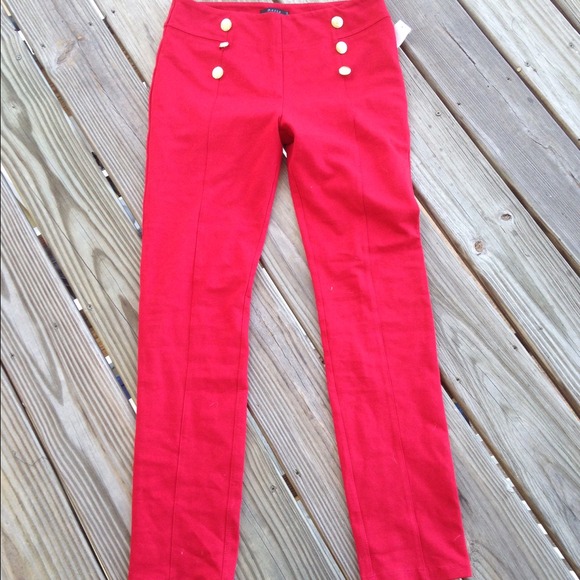 Red High Waist Stretch Pants